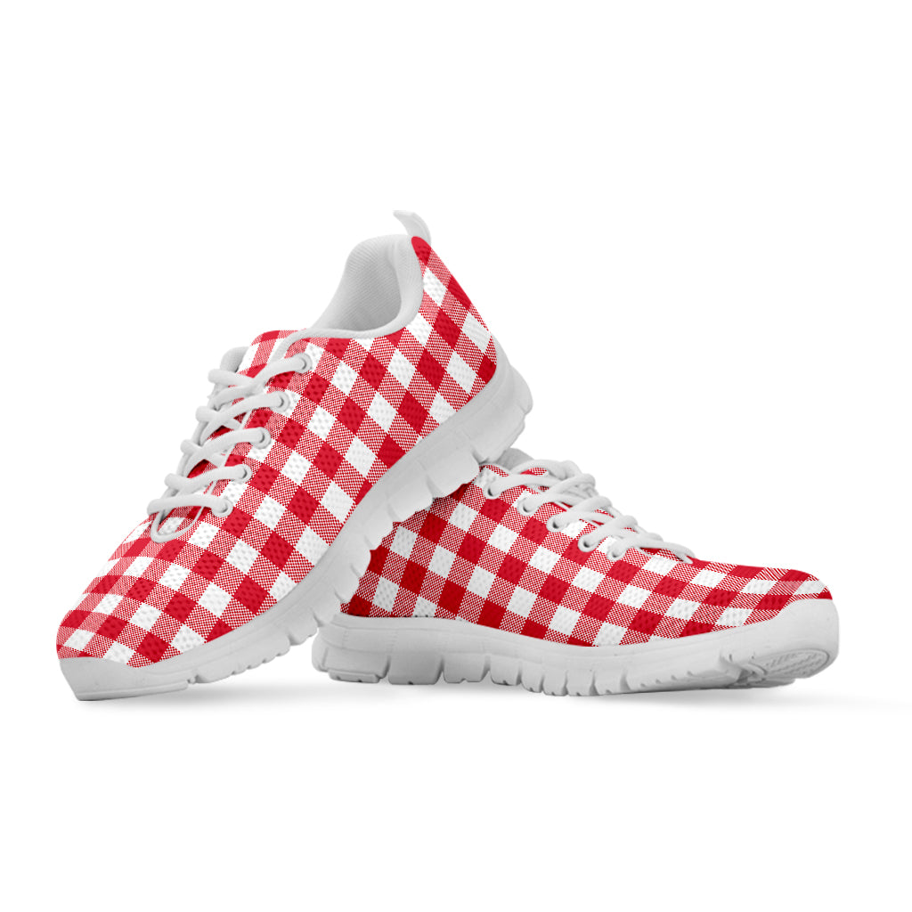 Raspberry Red And White Gingham Print White Sneakers