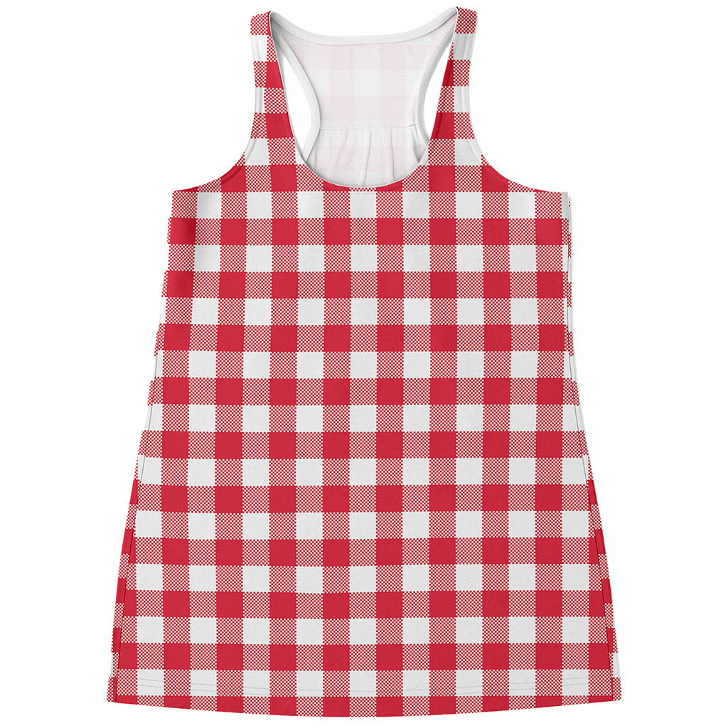 Raspberry Red And White Gingham Print Women's Racerback Tank Top