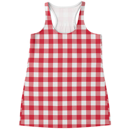 Raspberry Red And White Gingham Print Women's Racerback Tank Top
