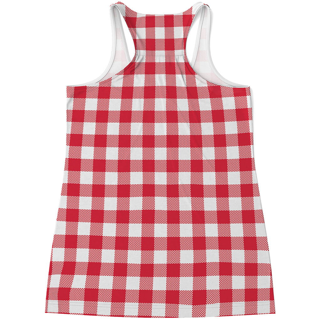 Raspberry Red And White Gingham Print Women's Racerback Tank Top