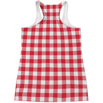 Raspberry Red And White Gingham Print Women's Racerback Tank Top
