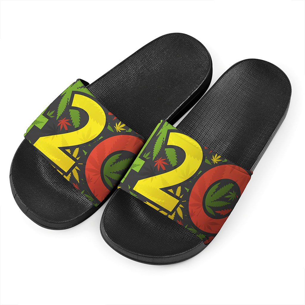 Rasta 420 Print Black Slide Sandals