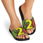 Rasta 420 Print Black Slide Sandals