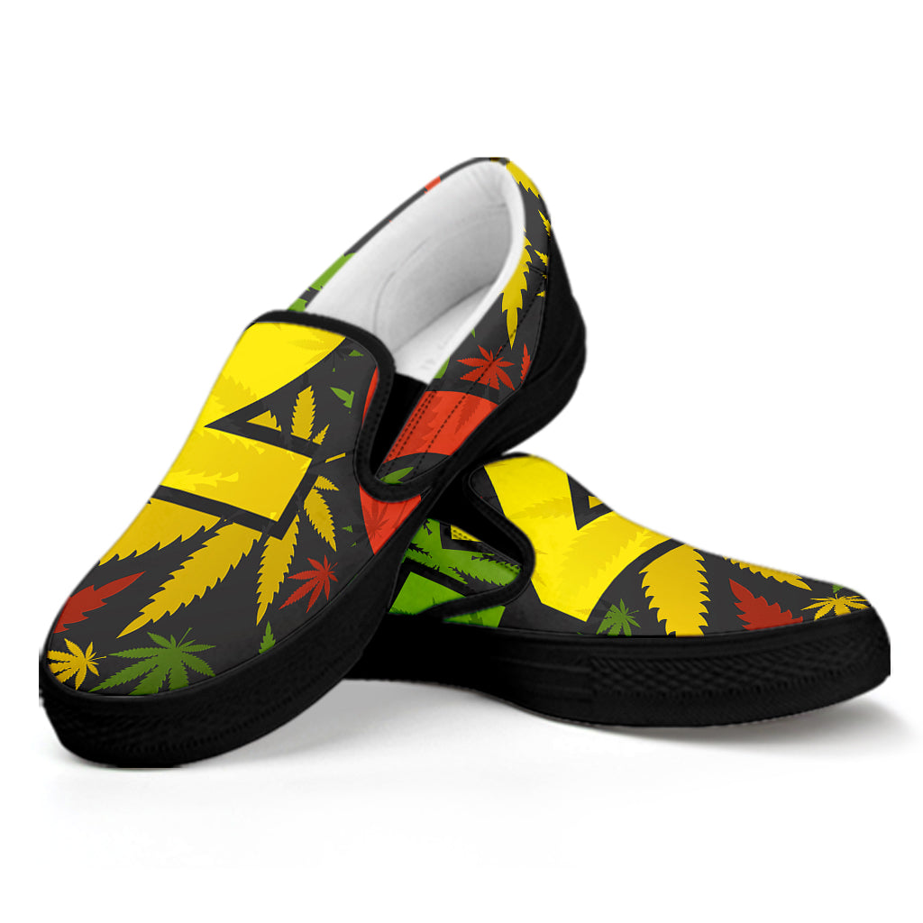 Rasta 420 Print Black Slip On Shoes