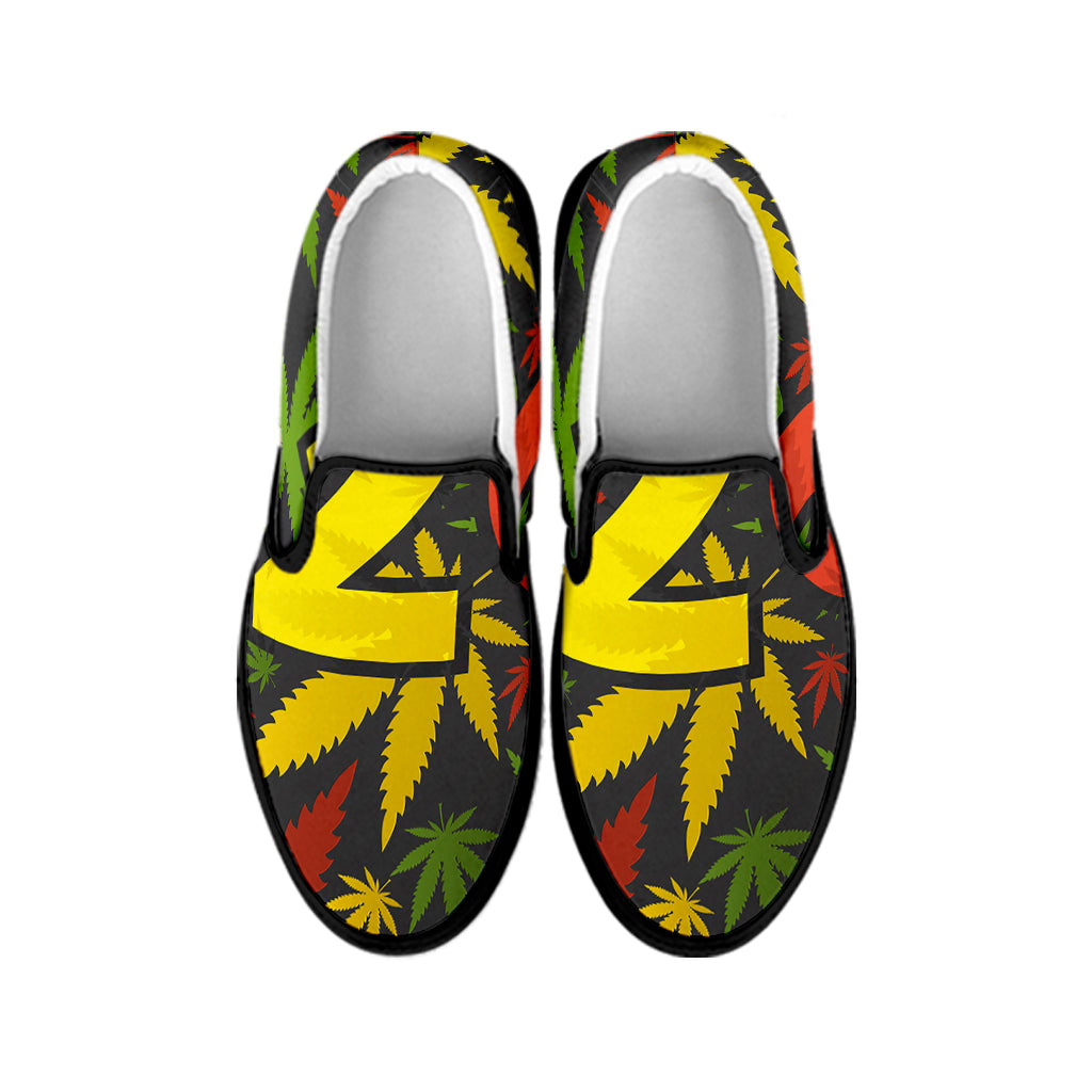 Rasta 420 Print Black Slip On Shoes