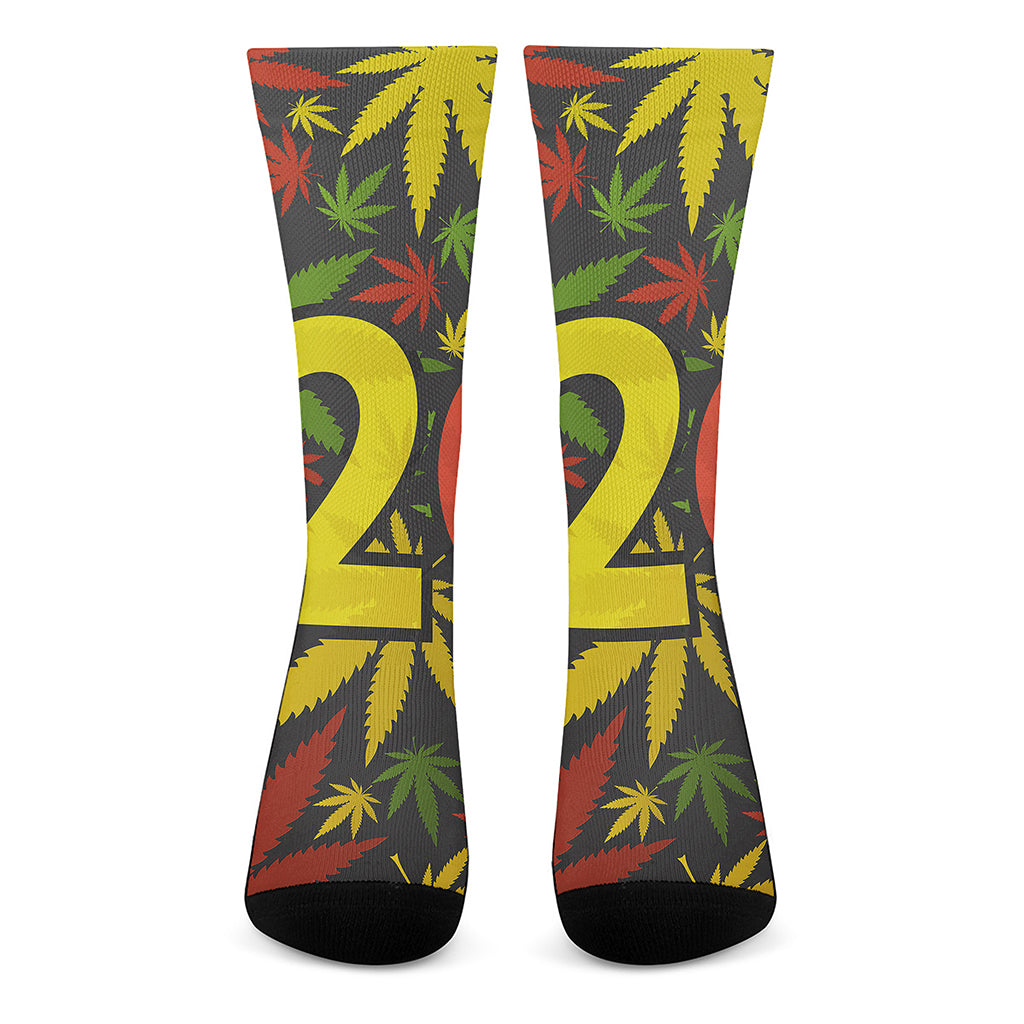 Rasta 420 Print Crew Socks