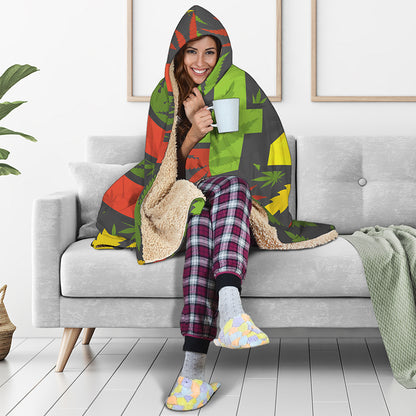 Rasta 420 Print Hooded Blanket