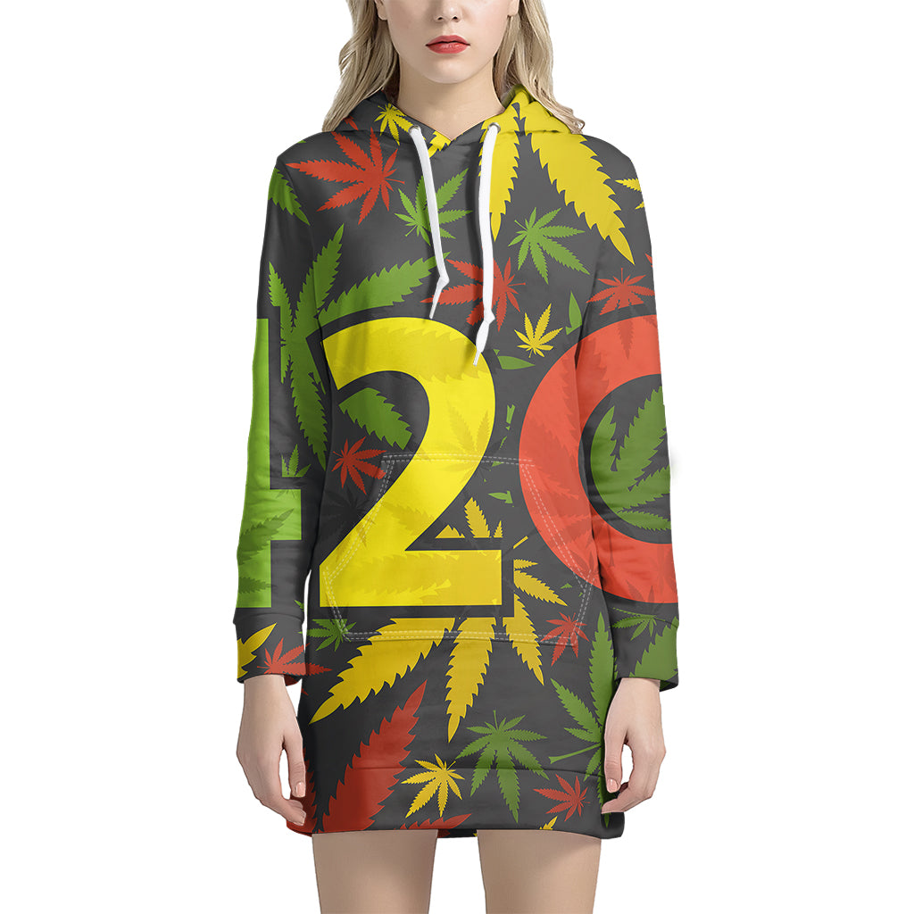 Rasta 420 Print Pullover Hoodie Dress