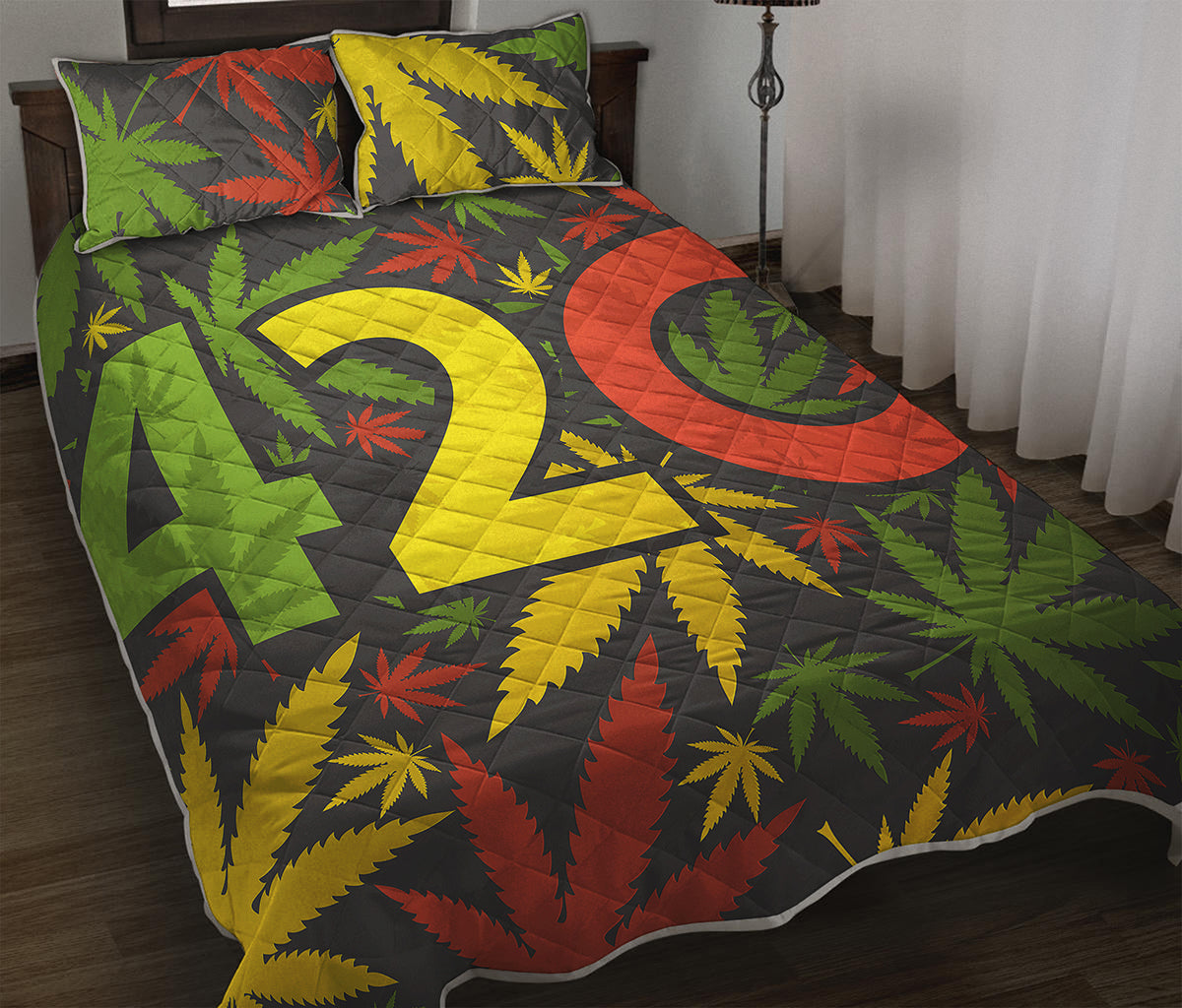 Rasta 420 Print Quilt Bed Set