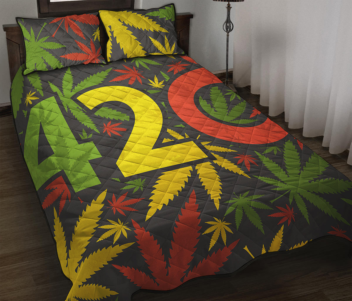 Rasta 420 Print Quilt Bed Set