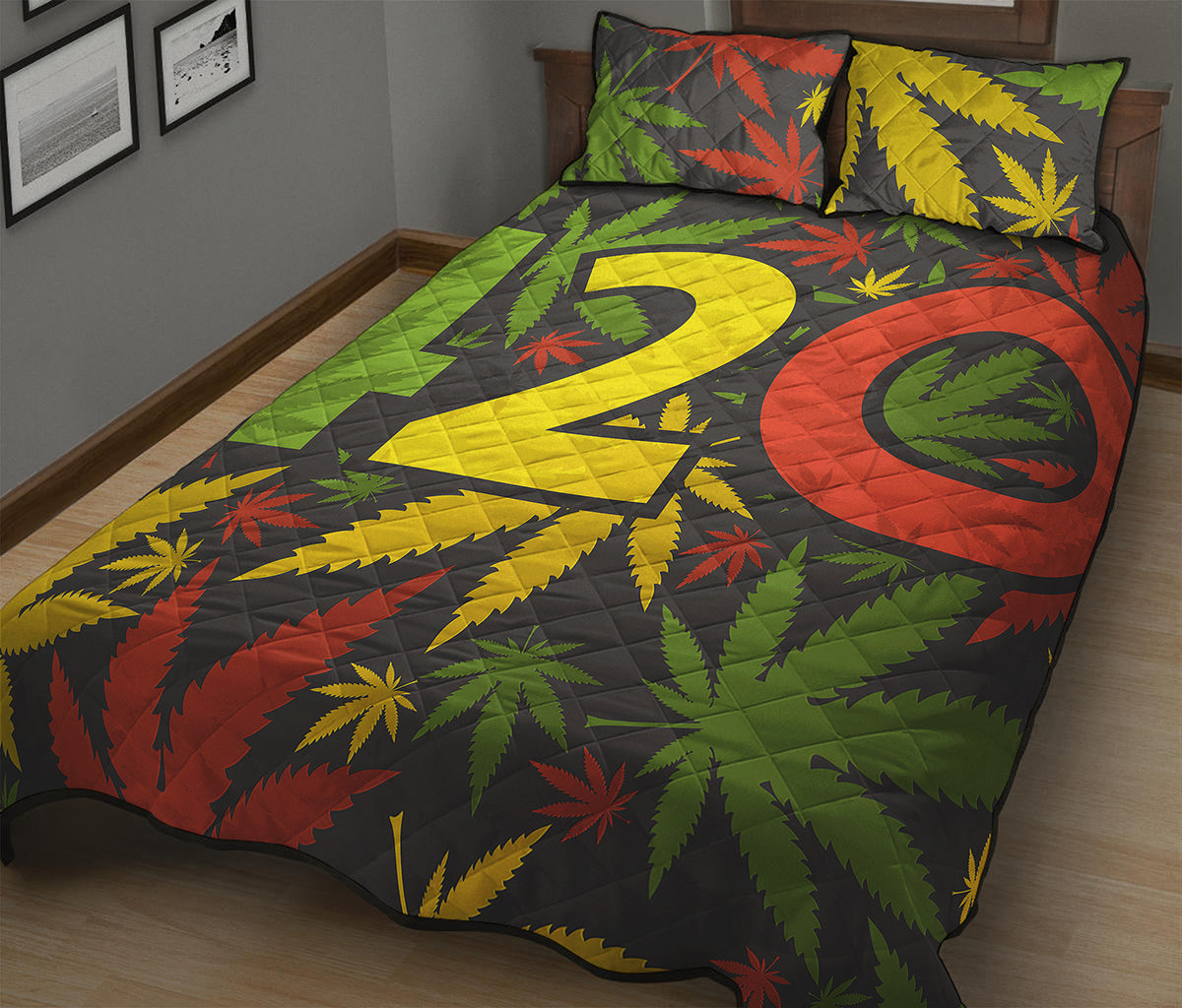 Rasta 420 Print Quilt Bed Set