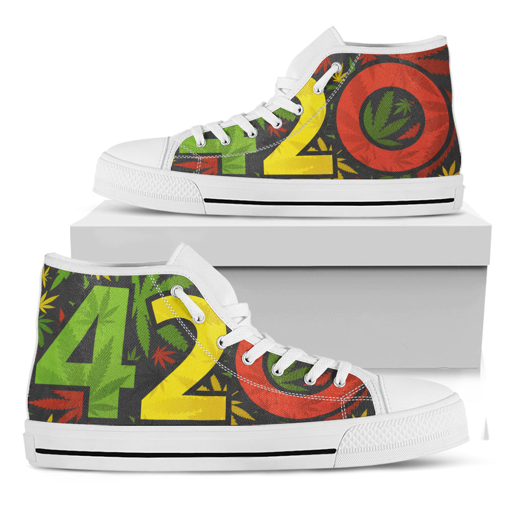 Rasta 420 Print White High Top Shoes