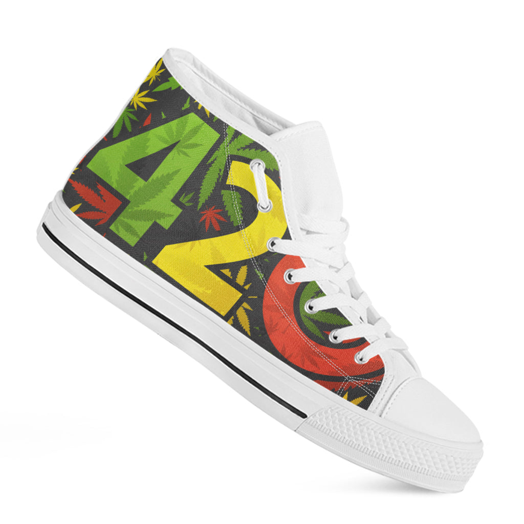 Rasta 420 Print White High Top Shoes