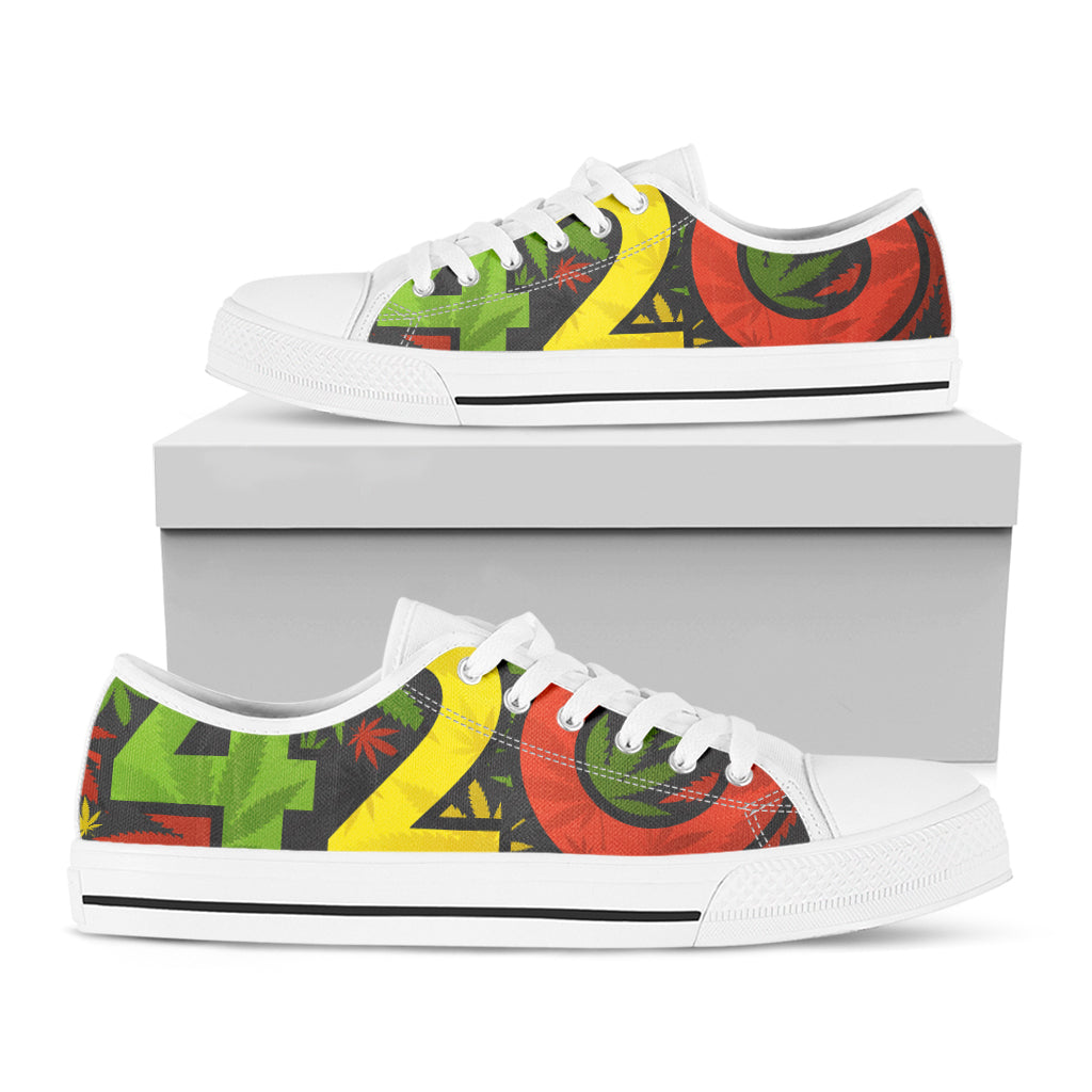 Rasta 420 Print White Low Top Shoes