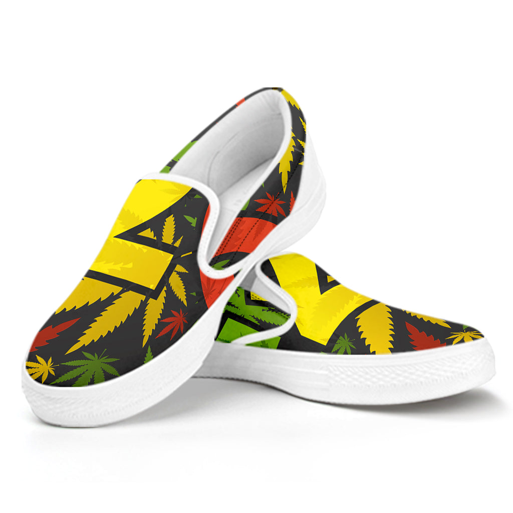 Rasta 420 Print White Slip On Shoes