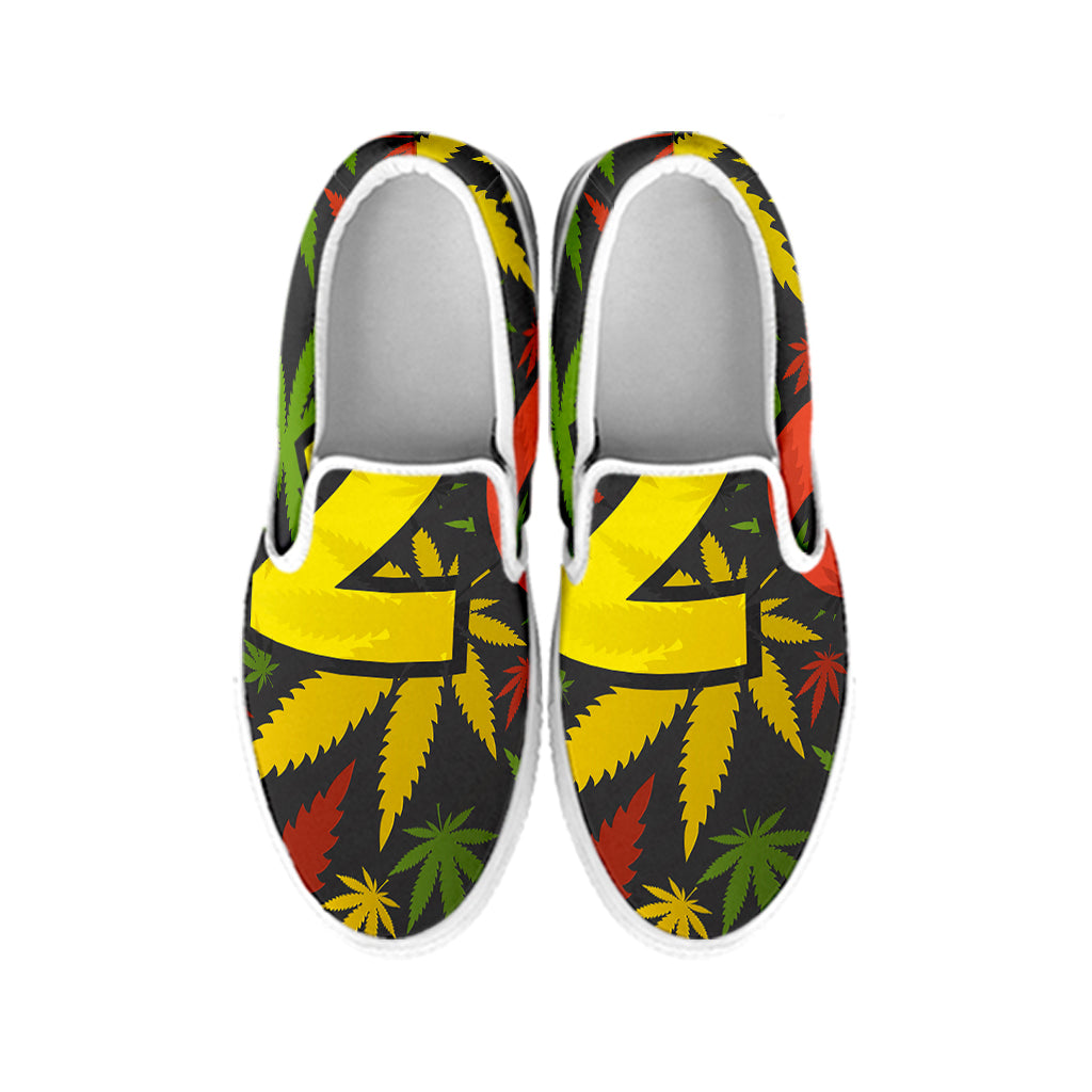 Rasta 420 Print White Slip On Shoes