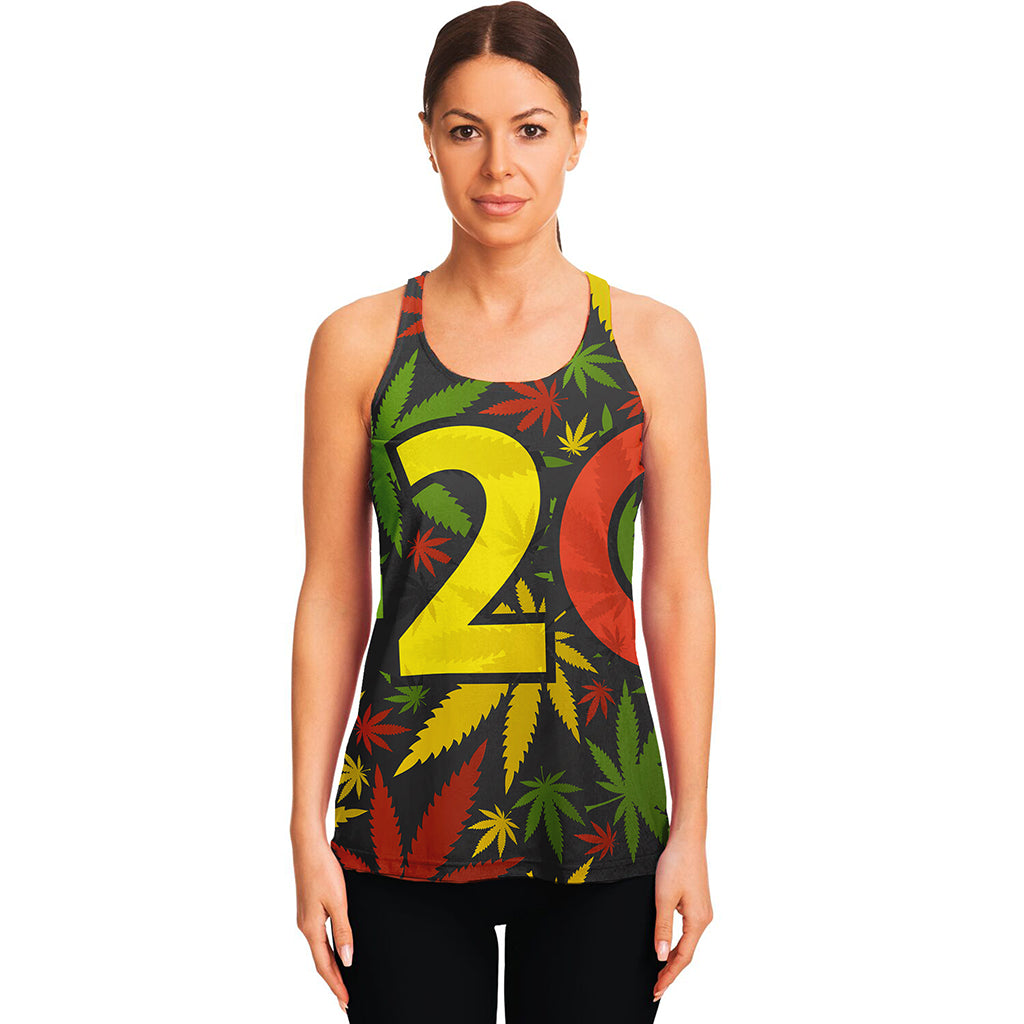 Rasta 420 Print Women's Racerback Tank Top