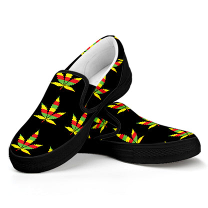 Rasta Flag Pattern Print Black Slip On Shoes