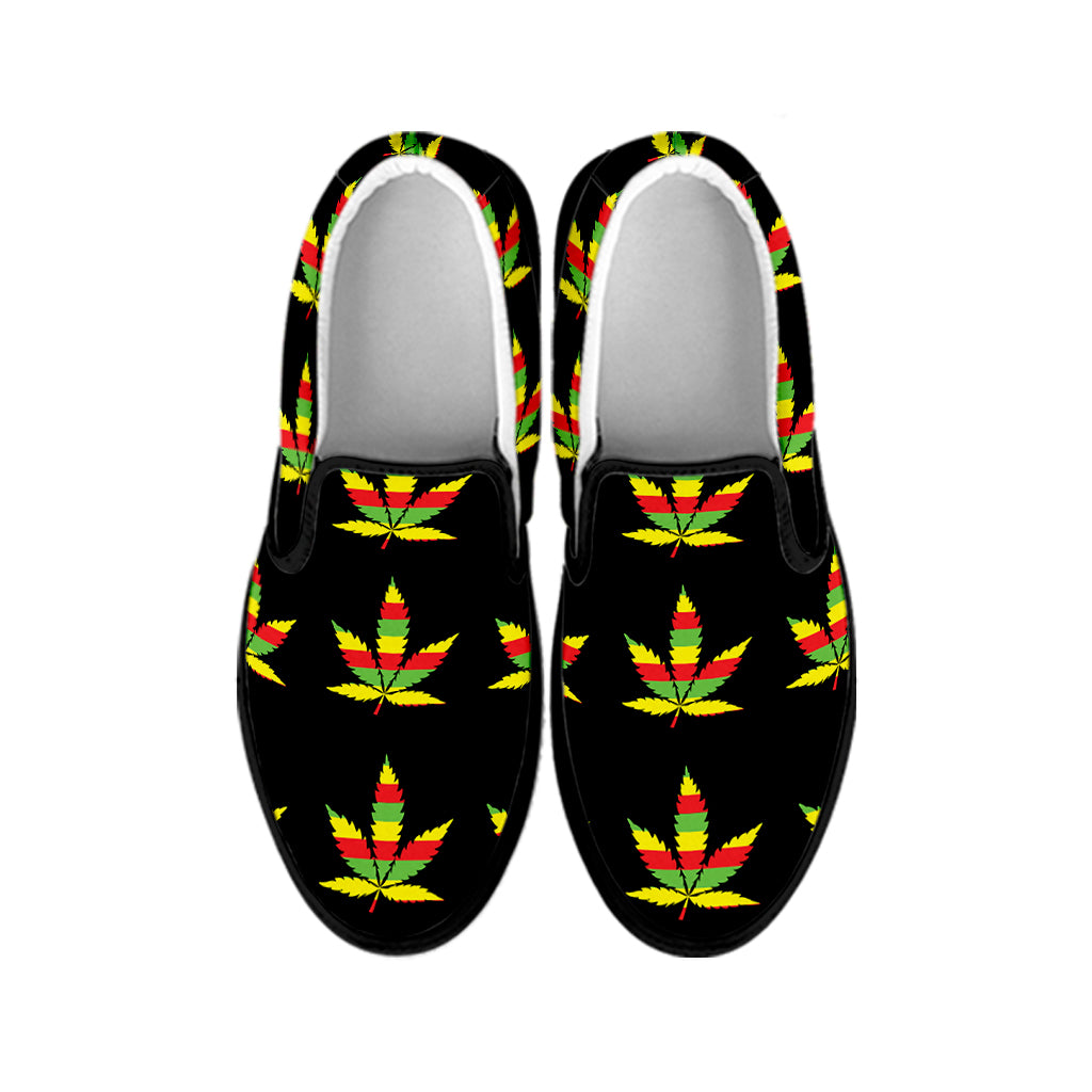 Rasta Flag Pattern Print Black Slip On Shoes