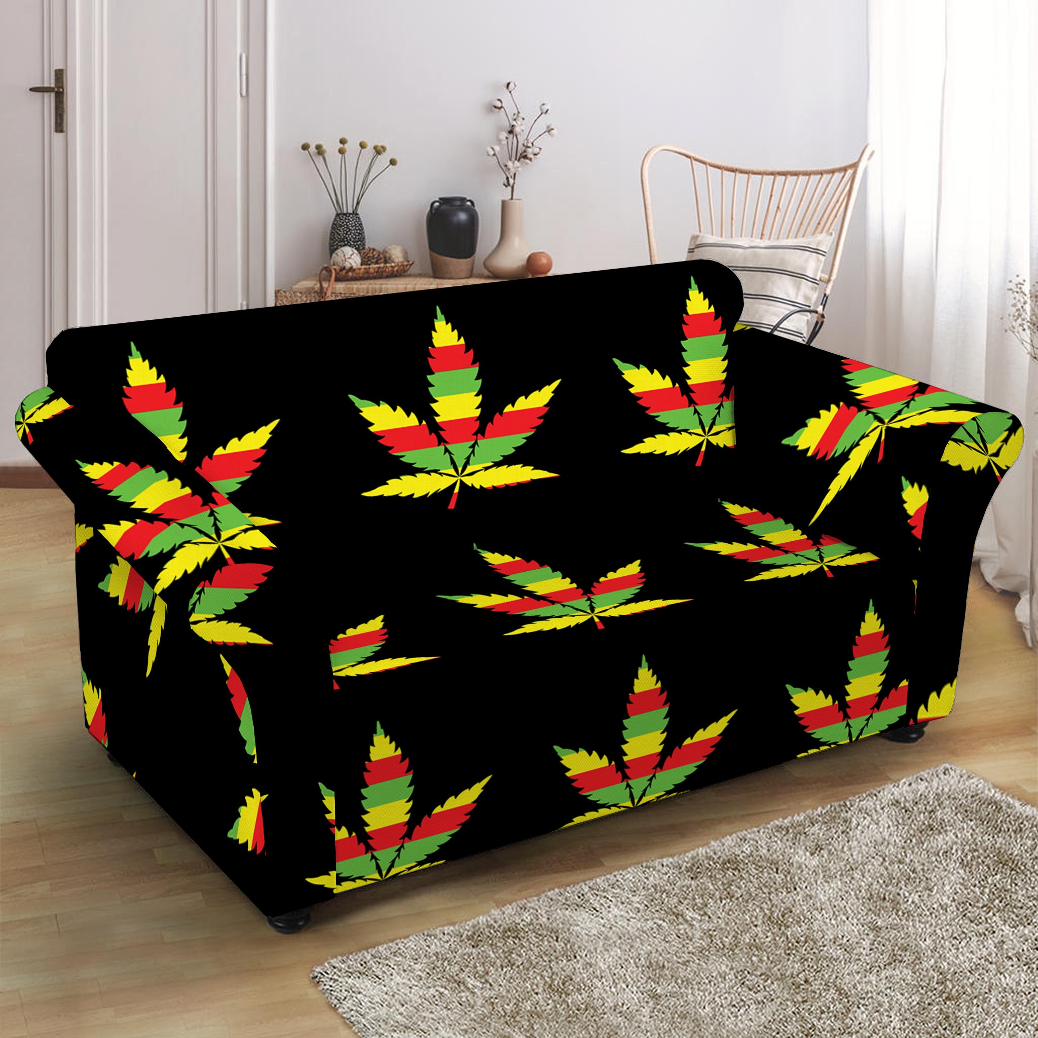 Rasta Flag Pattern Print Loveseat Slipcover