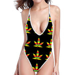 Rasta Flag Pattern Print One Piece High Cut Swimsuit