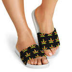 Rasta Flag Pattern Print White Slide Sandals