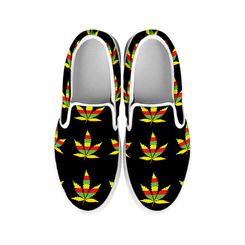 Rasta Flag Pattern Print White Slip On Shoes