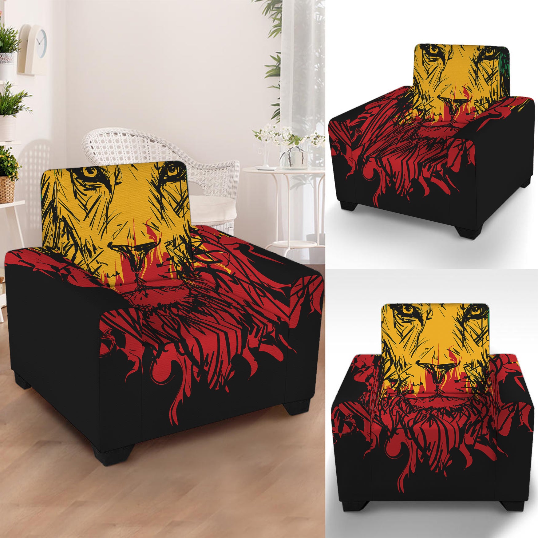 Rasta Lion Print Armchair Slipcover