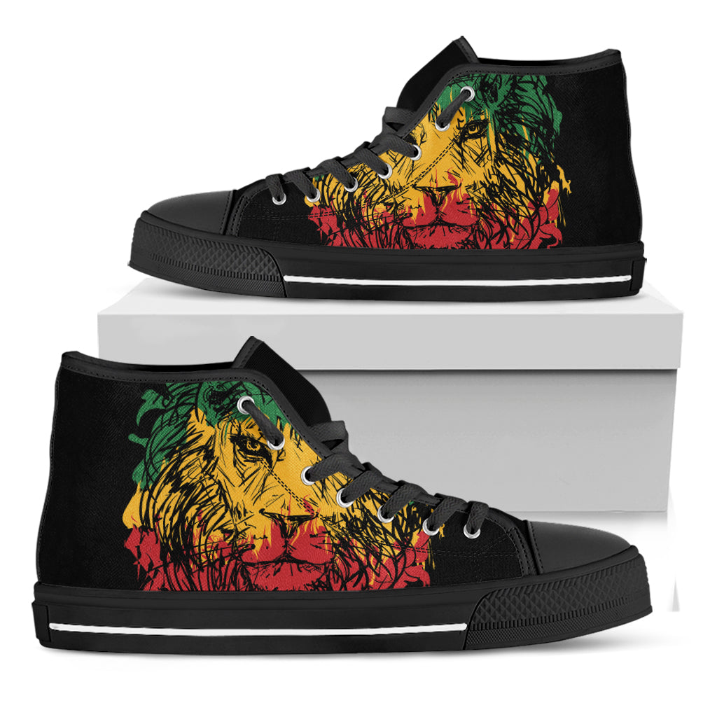 Rasta Lion Print Black High Top Sneakers