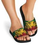 Rasta Lion Print Black Slide Sandals