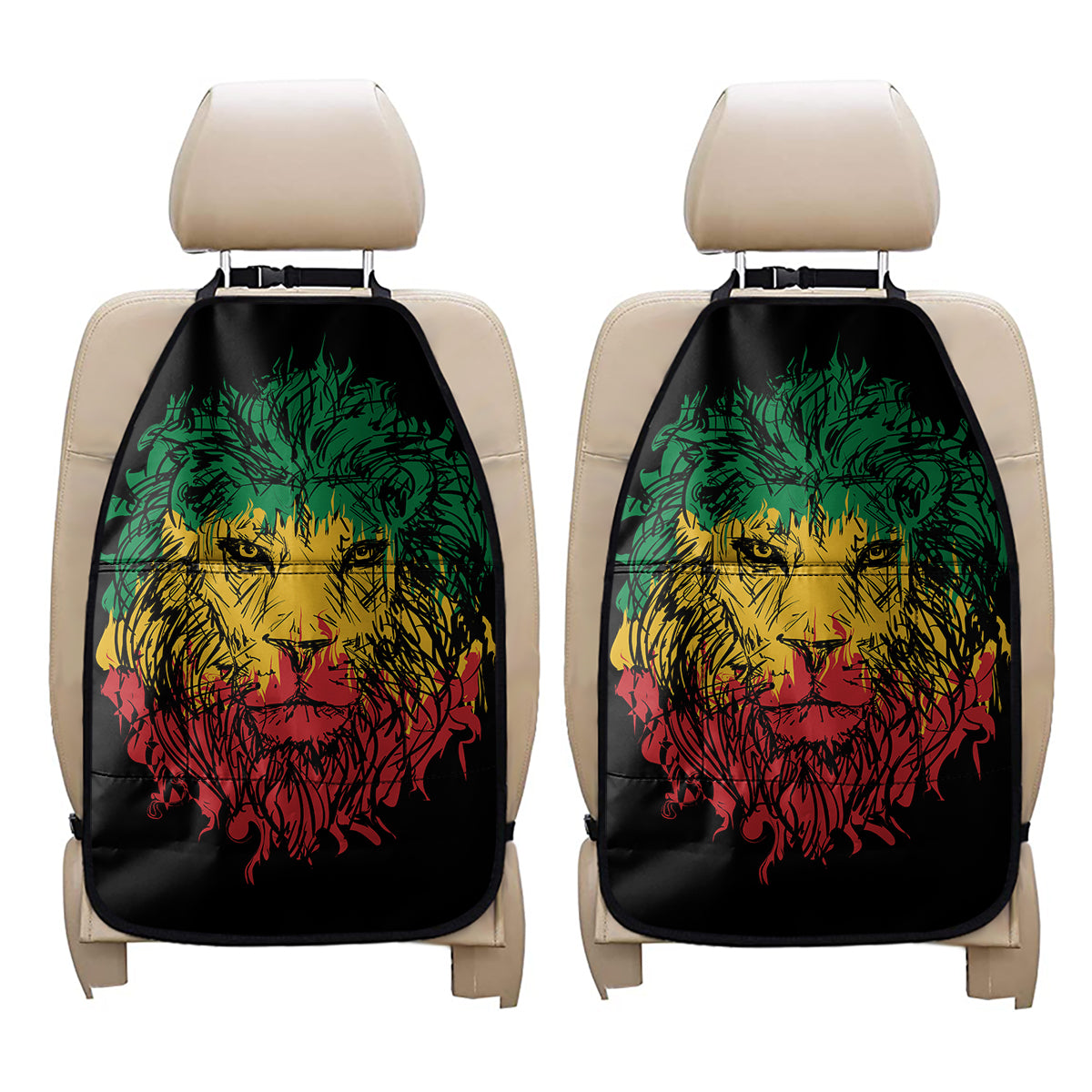 Rasta Lion Print Car Seat Organizers