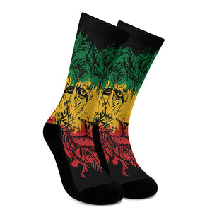 Rasta Lion Print Crew Socks