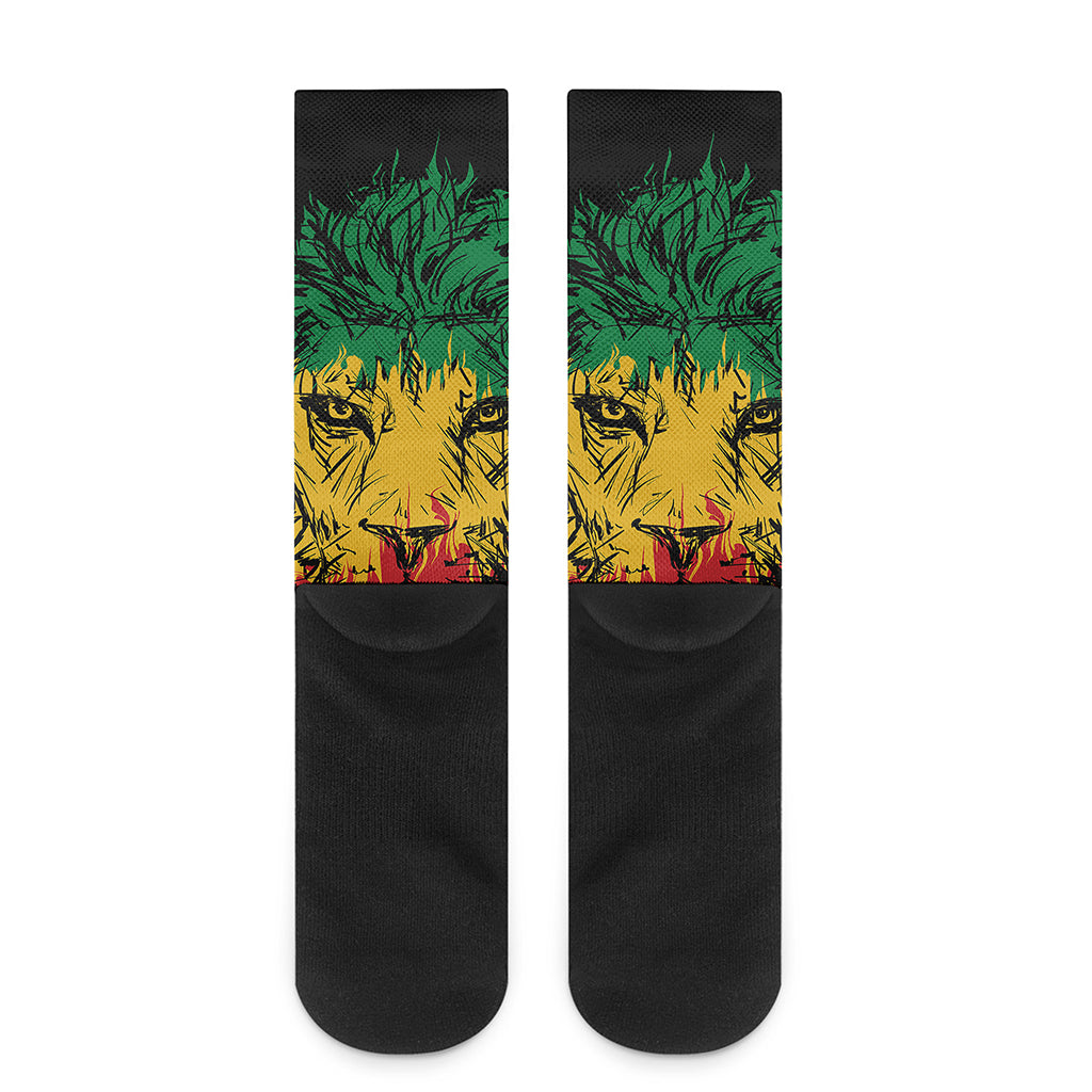 Rasta Lion Print Crew Socks