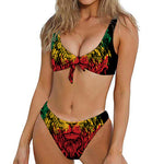 Rasta Lion Print Front Bow Tie Bikini