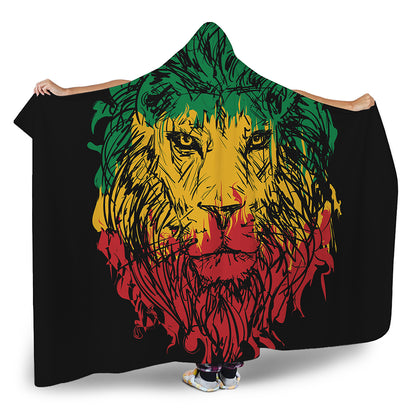 Rasta Lion Print Hooded Blanket