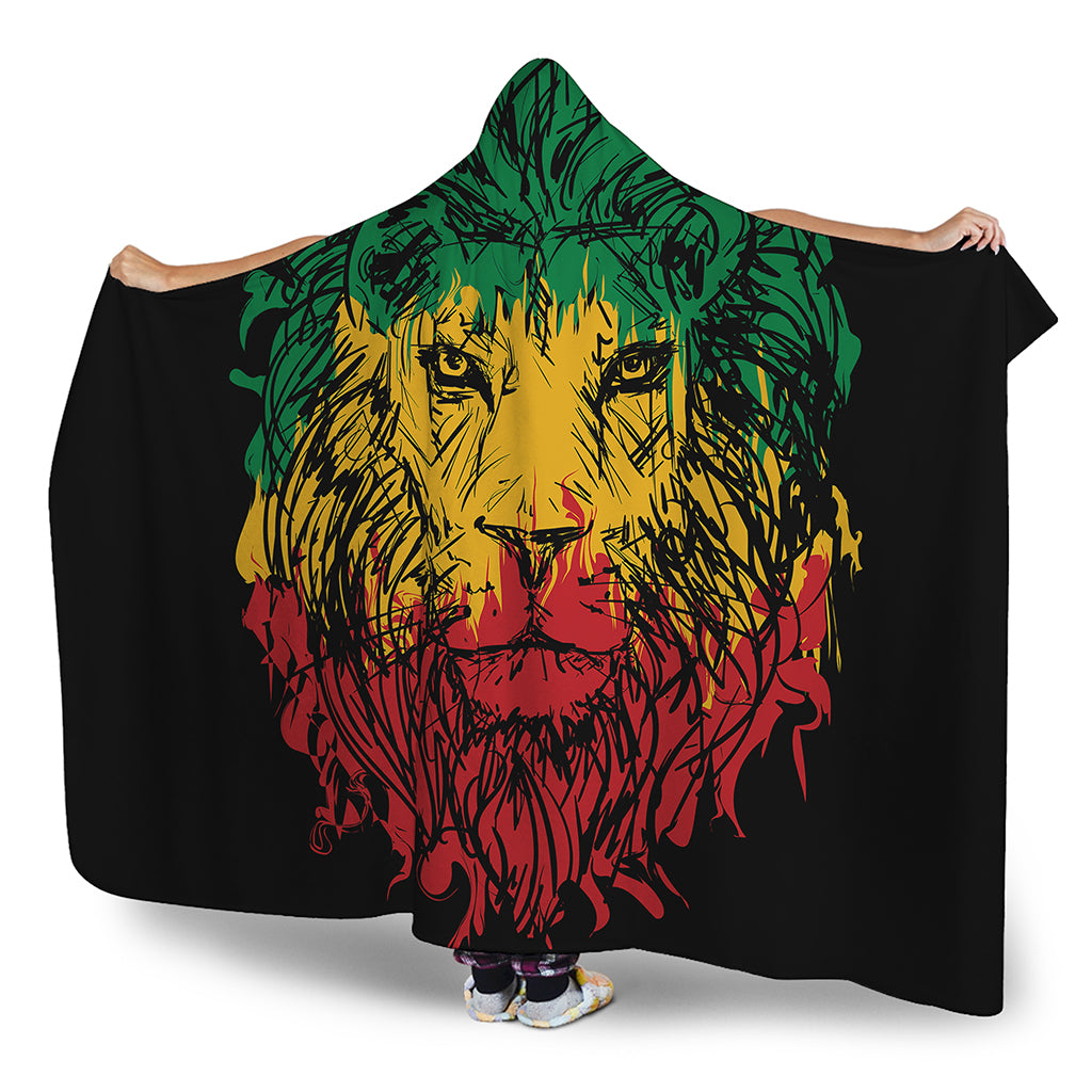 Rasta Lion Print Hooded Blanket