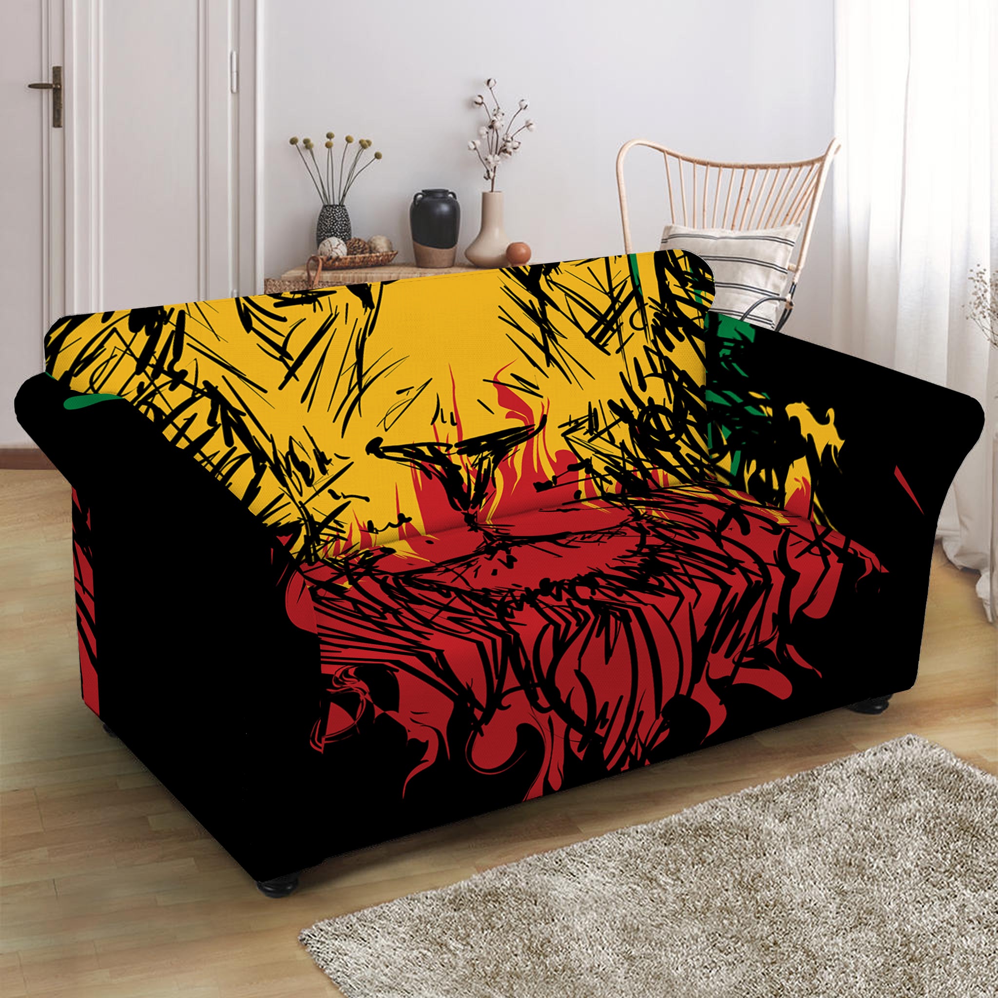 Rasta Lion Print Loveseat Slipcover