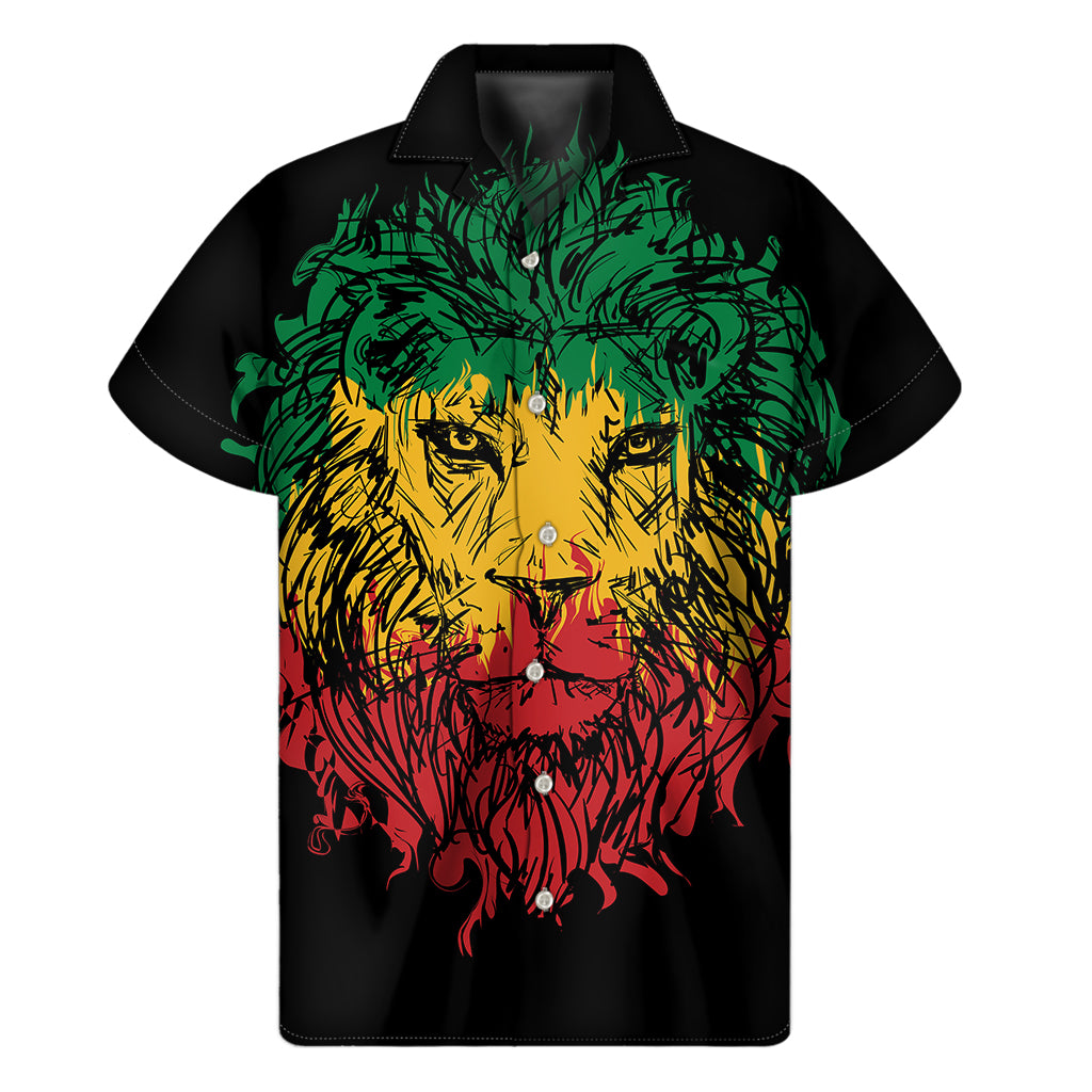 Rasta Lion Print Men's Short Sleeve Shirt