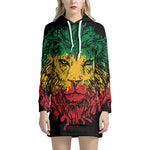 Rasta Lion Print Pullover Hoodie Dress