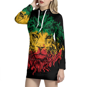 Rasta Lion Print Pullover Hoodie Dress