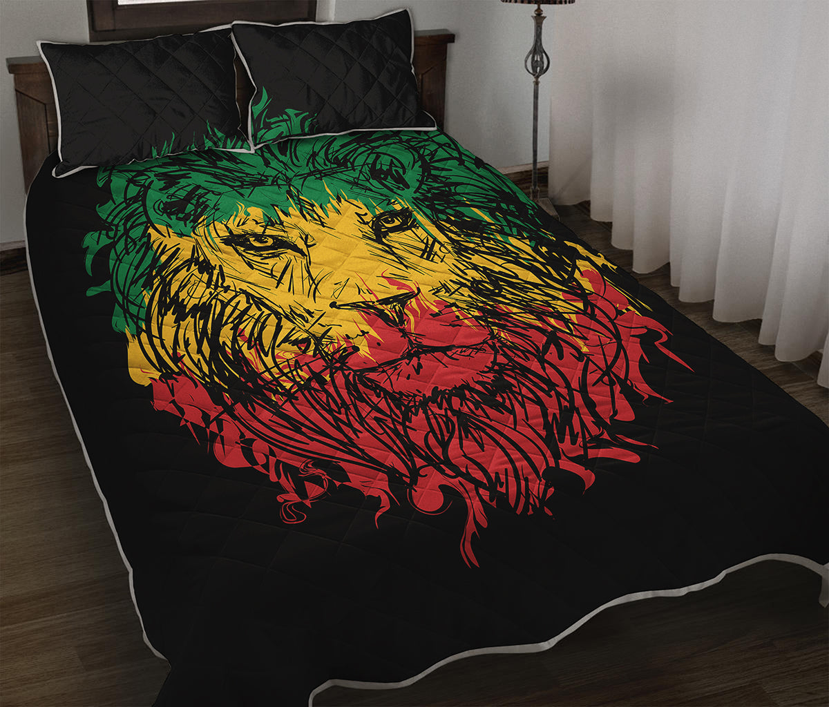 Rasta Lion Print Quilt Bed Set