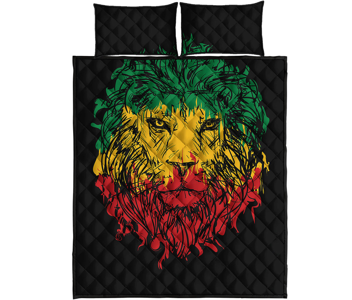 Rasta Lion Print Quilt Bed Set