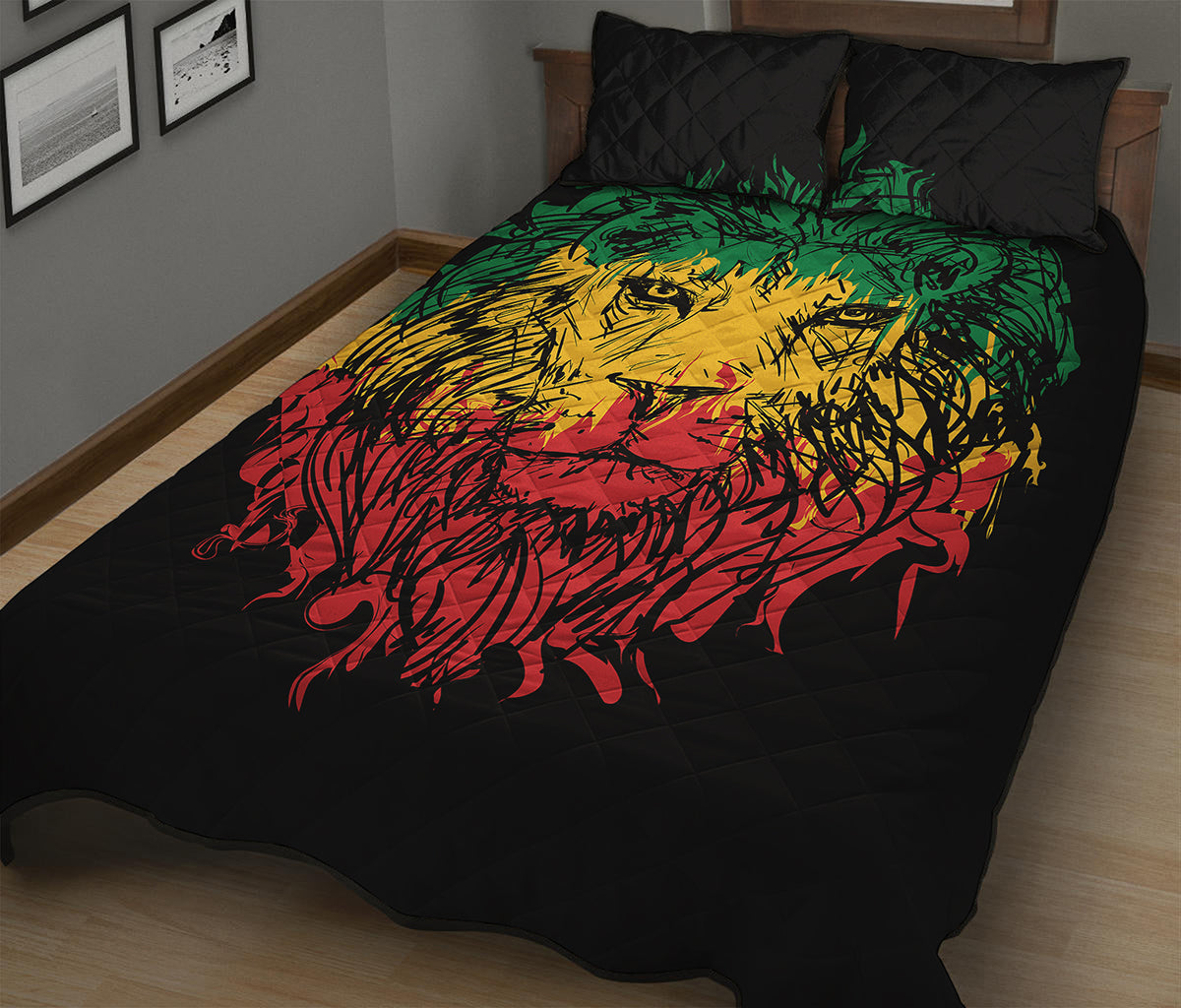 Rasta Lion Print Quilt Bed Set