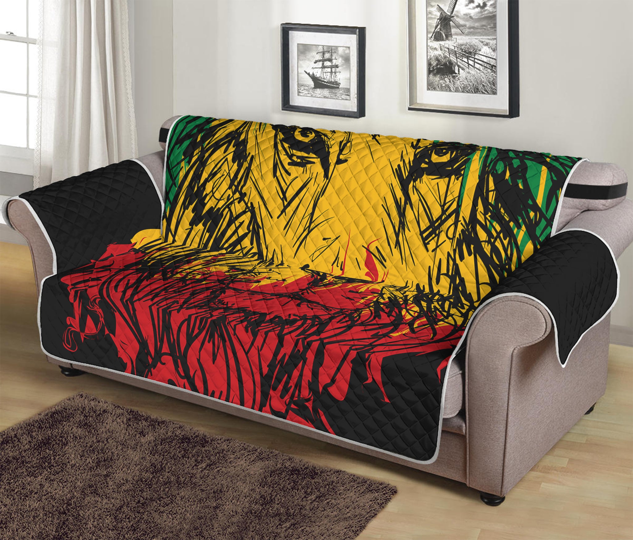 Rasta Lion Print Sofa Protector