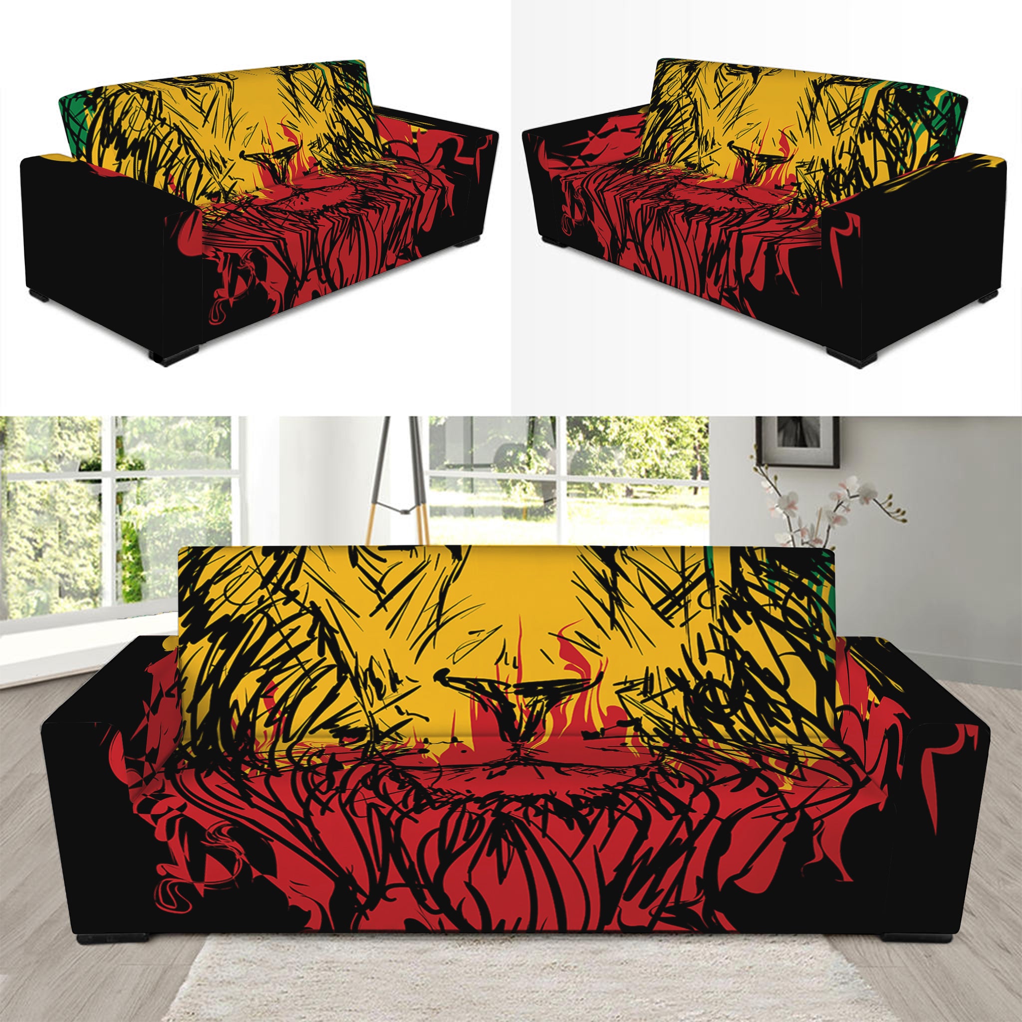 Rasta Lion Print Sofa Slipcover