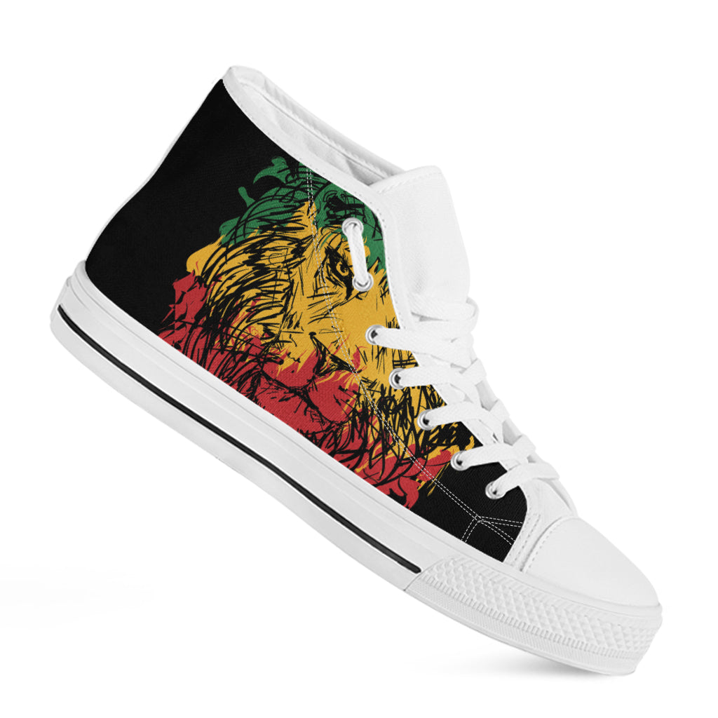 Rasta Lion Print White High Top Sneakers