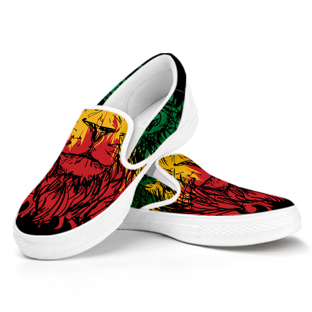 Rasta Lion Print White Slip On Shoes