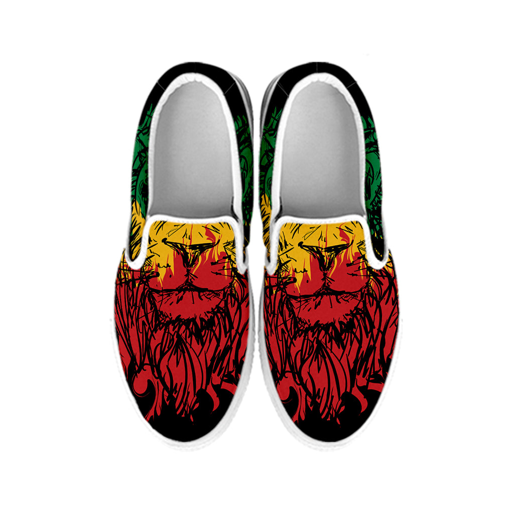 Rasta Lion Print White Slip On Shoes