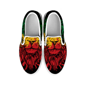 Rasta Lion Print White Slip On Shoes