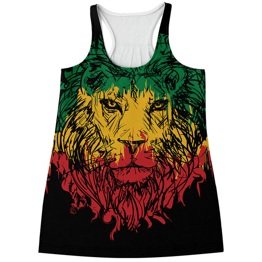 Rasta Lion Print Women's Racerback Tank Top